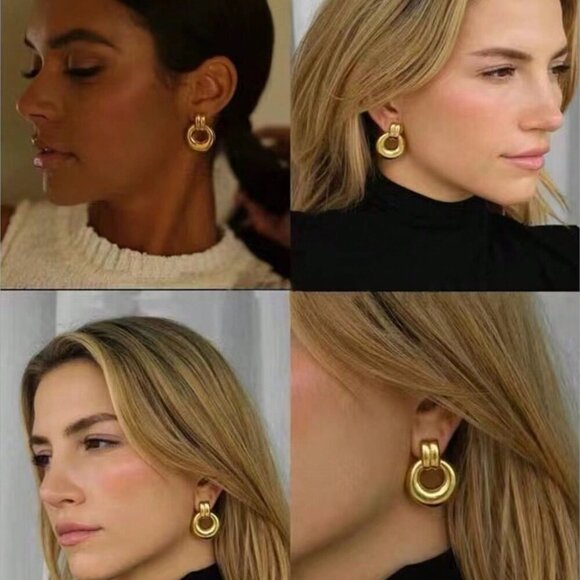 Gold Women's Circular Hoop Earrings - Picture 3 of 4